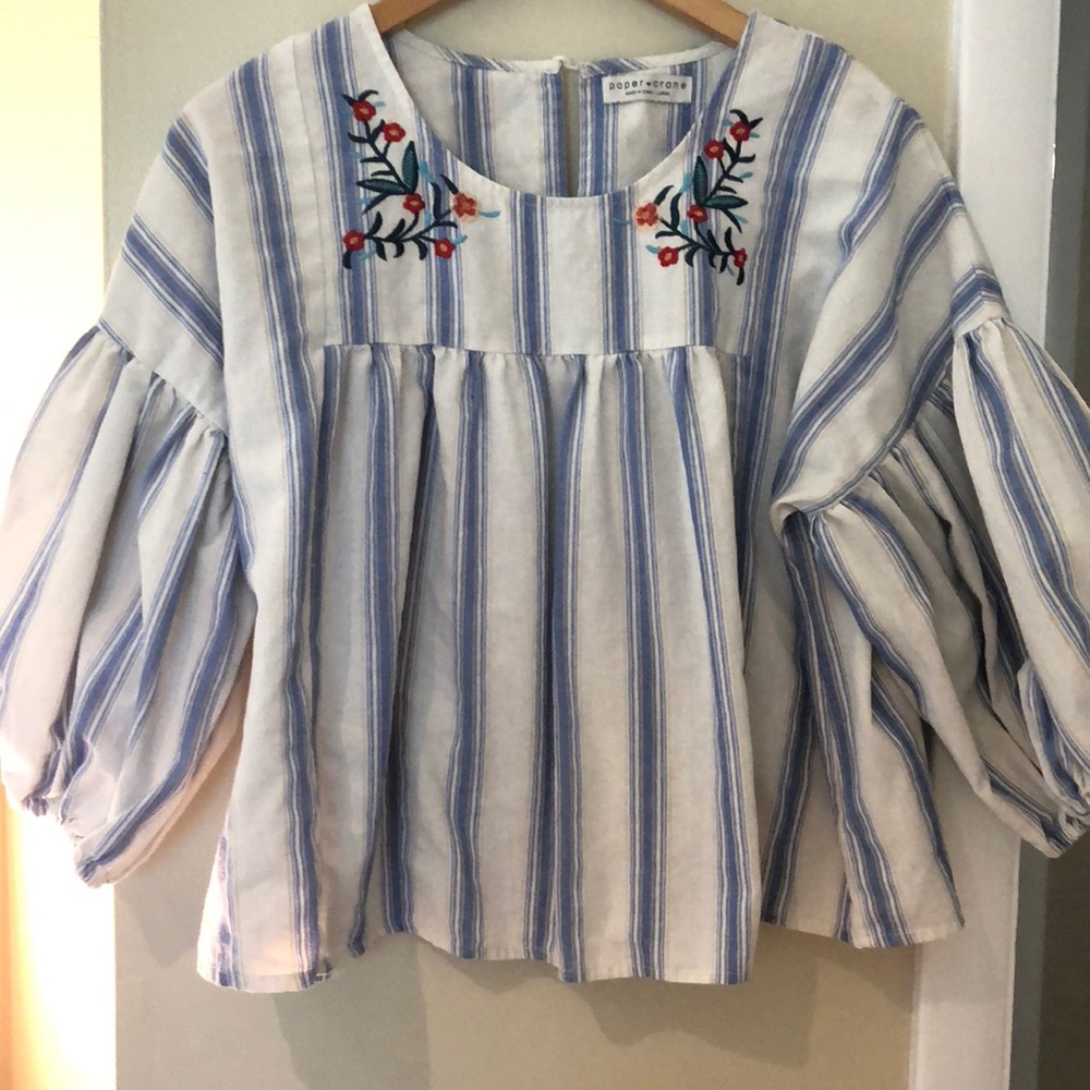 Paper Crane-Size Large embroidered,striped blouse